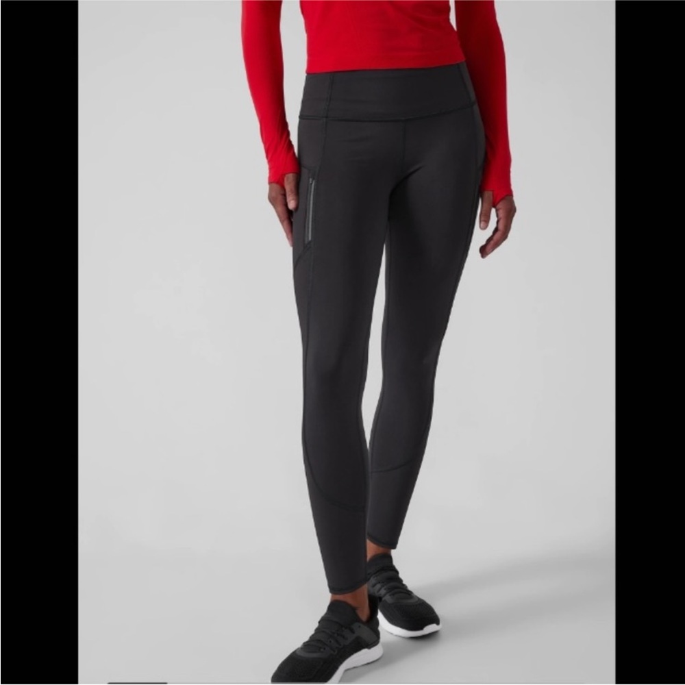 Athleta Rainer Fleece Tights, Black, Medium Petite